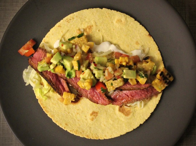 bifftaco med tomat, avokado og maissalsa