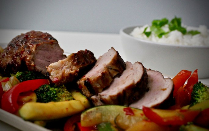 svinefilet med wokede grønnsaker og kokosris