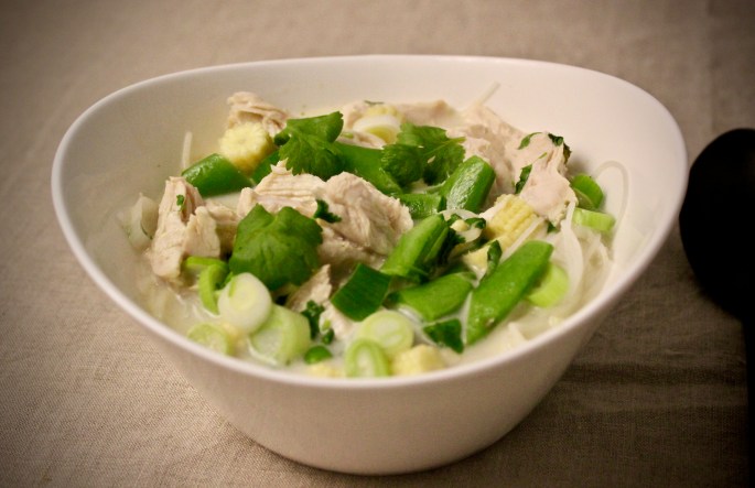 posjert kylling og nuddelsuppe